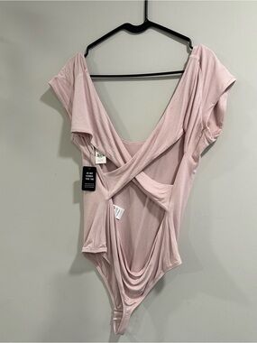 Express Blush Pink Draped Cross-Back Bodysuit
